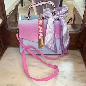 Aldo Pink and Purple Ombre Satchel Bag with accent scarf